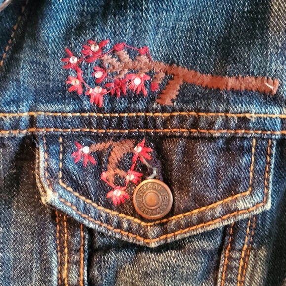 GAP JEAN JACKET EMBROIDERED AND CUSTOM DESIGNED WITH RHINESTONES SIZE M - Picture 10 of 16